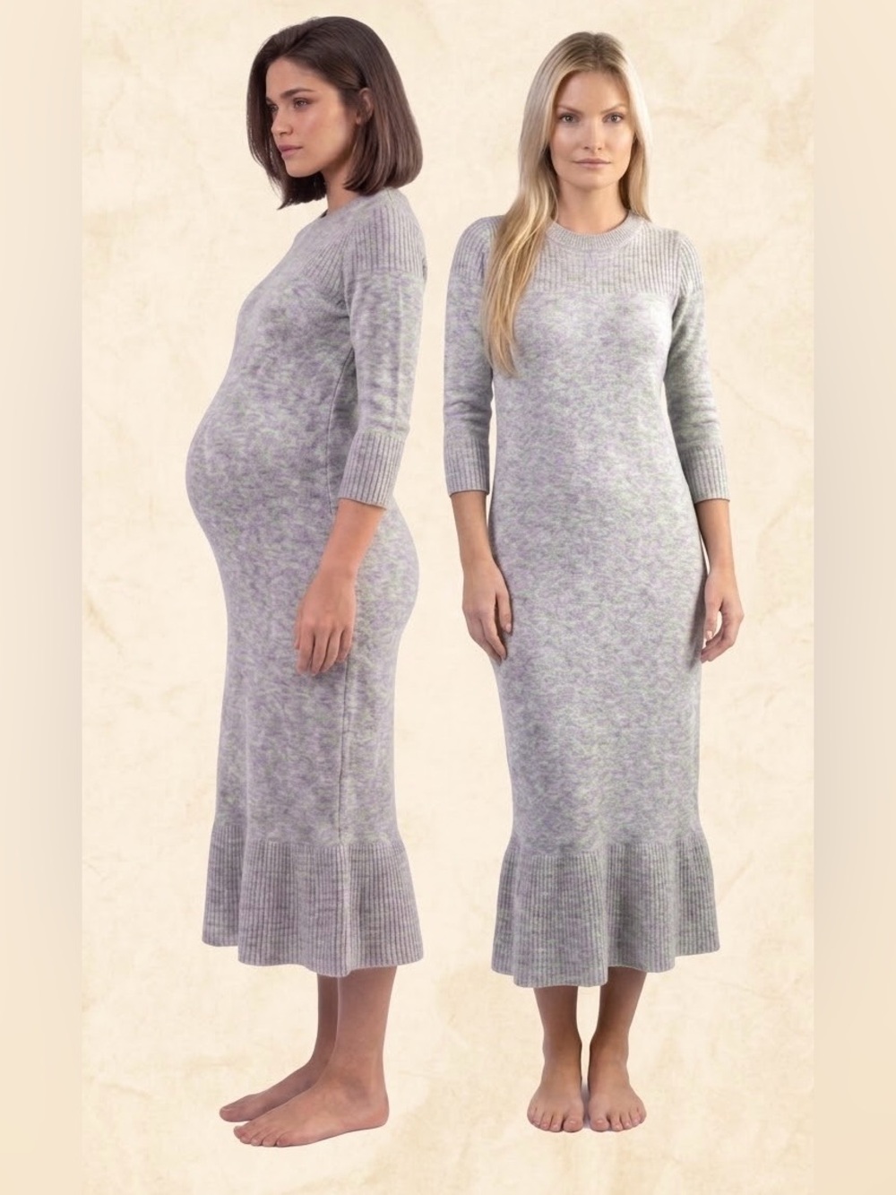 HATCH Light Heather Grey 100% Merino Wool Maternity Midi Dress Size 0 (XS) NWOT